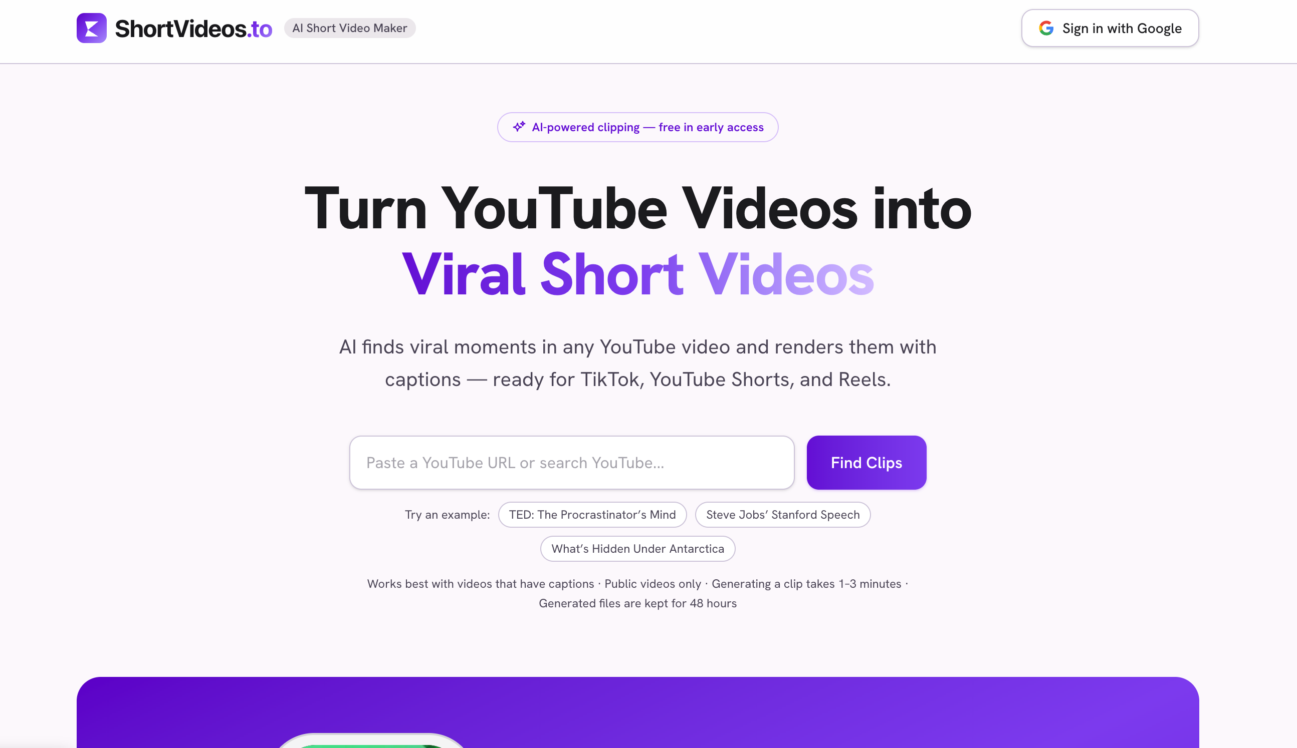 ShortVideos.to — turn YouTube videos into viral shorts